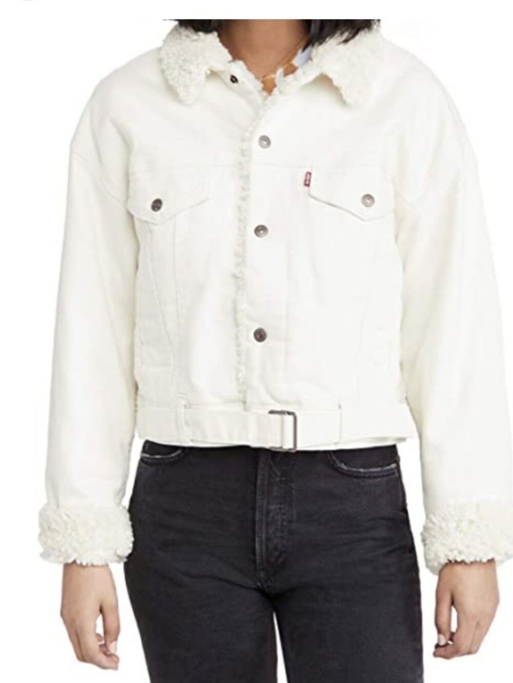 Levi's Cozy Cocoon Cream Sherpa-Lined Denim Cropped Trucker Jacket